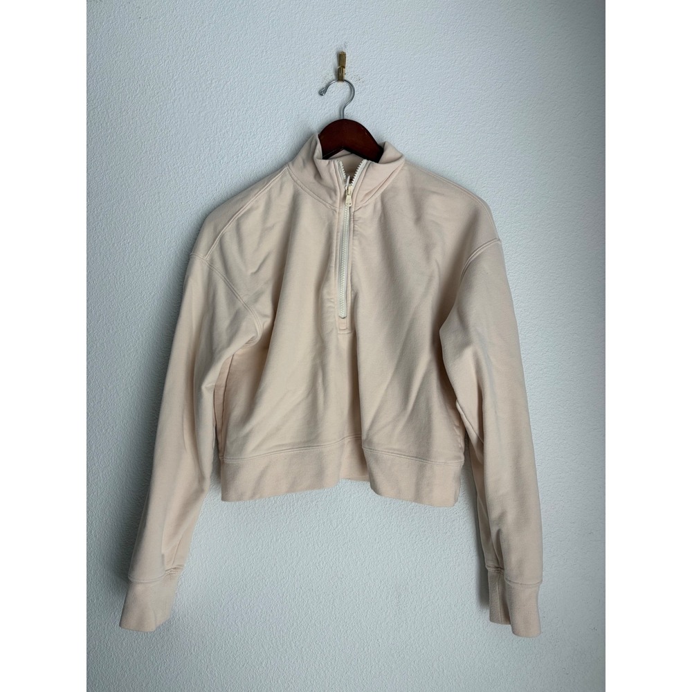 Fabletics Womens Cropped Quarter Zip Sweatshirt Cream Size S Pullover